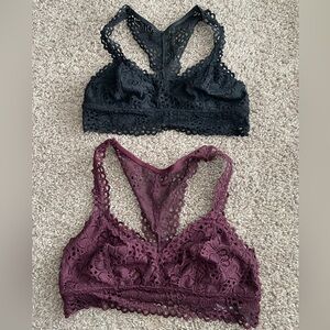 Aerie Racerback Lace Bralette Duo - Black and Dark Purple